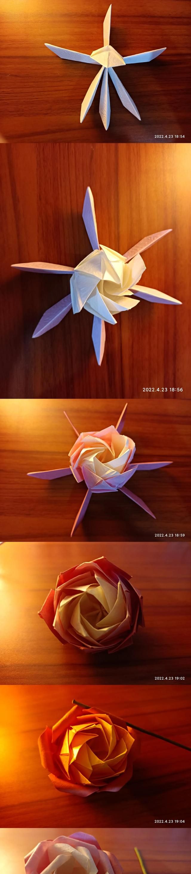 漂亮的玫瑰花手工折纸教程，简单几步就好详细图解，码字解压折的